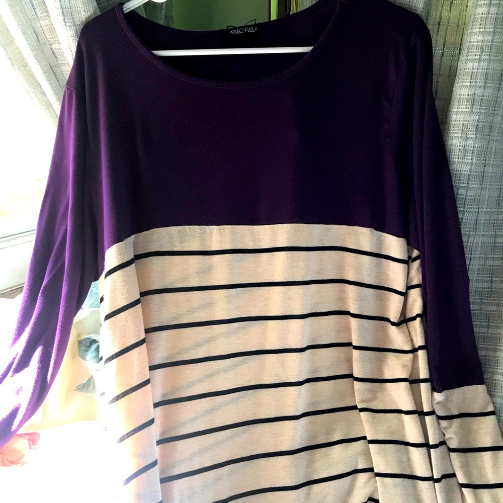 ChicSoul top plus size 3x nwot purple and cream with stripes tunic